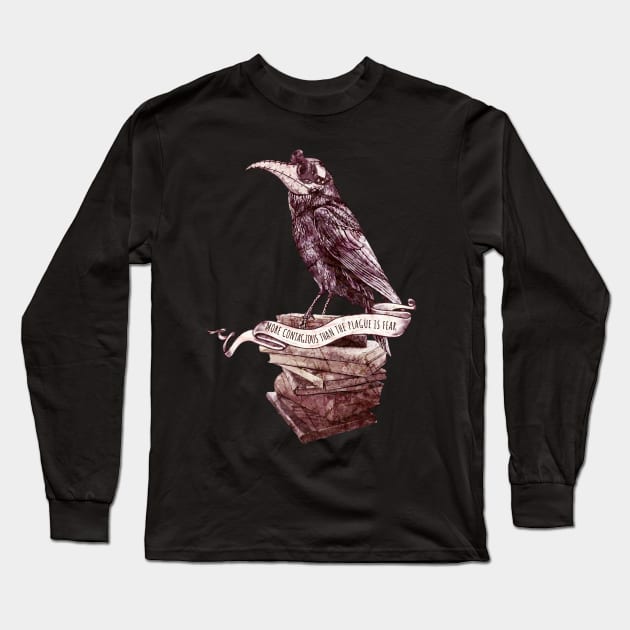 Crow Plague Doctor vintage style quote more contagious than the plague is fear Long Sleeve T-Shirt by Collagedream